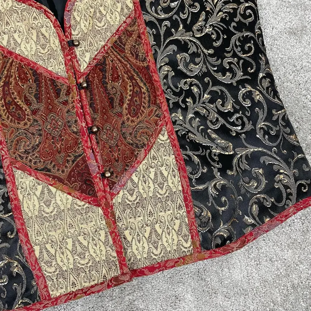 VTG Brocade Patchwork Paisley Boho Hippie Western Goth Whimsy Vest Womens L